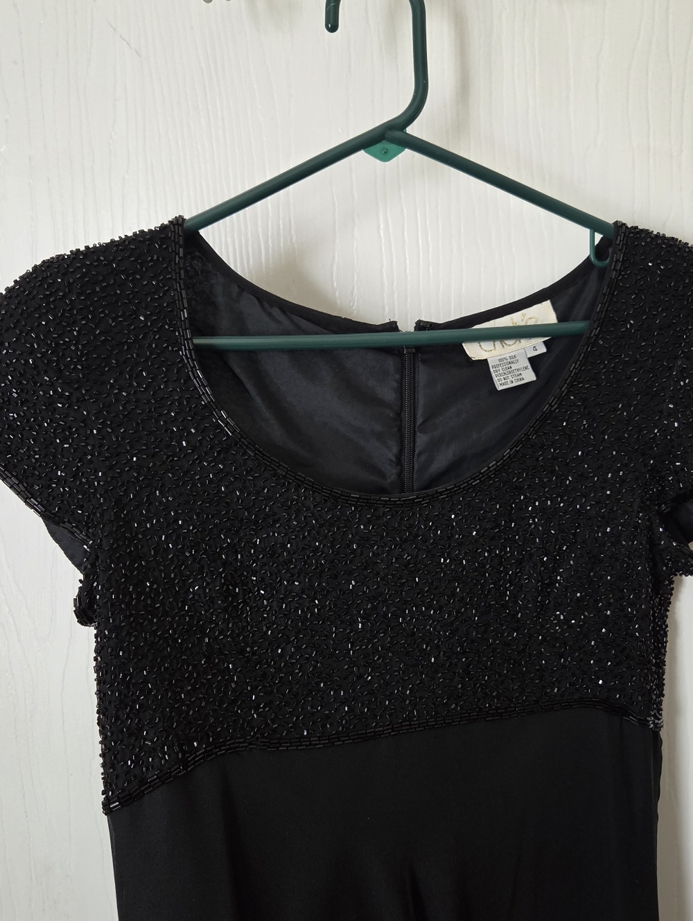 Vintage Little Black Dress - Beaded Bodice, Empire Waist, Flowing Silk Skirt - Picture 3 of 16